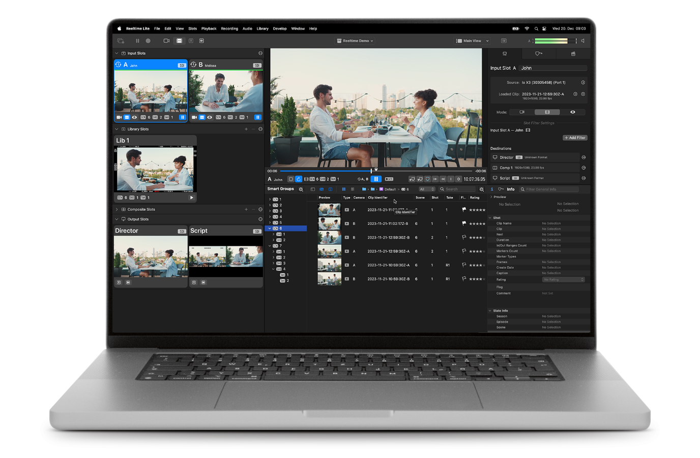 laptop running Reeltime Lite